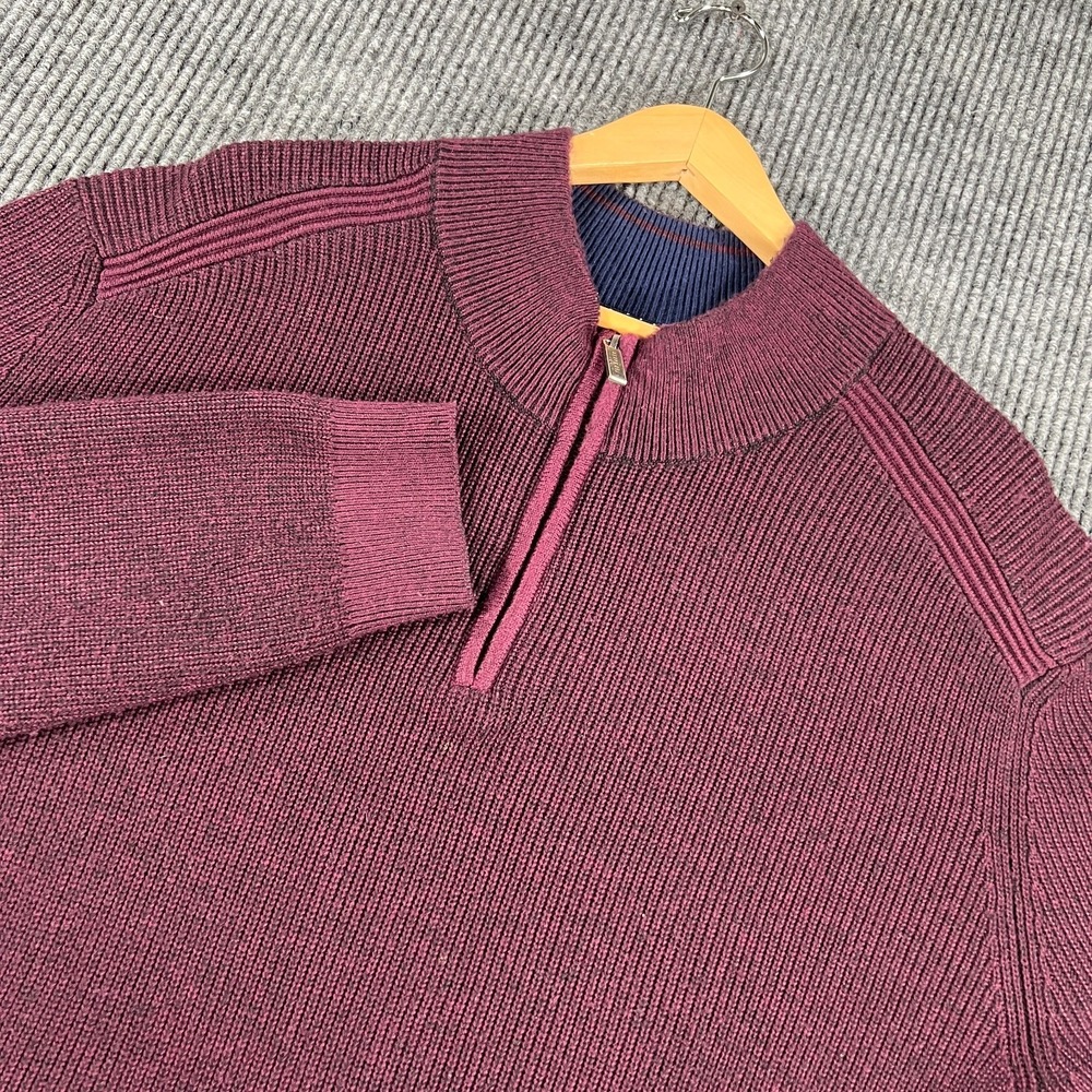 Ted Baker 1/4 Zip Sweater Mens XL‎ Extra Large Burgundy Long Sleeve Classic